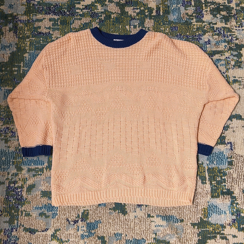 Elegant Peach Sweater with Navy Trim